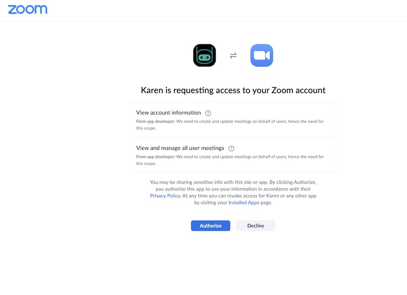 Zoom Authorize