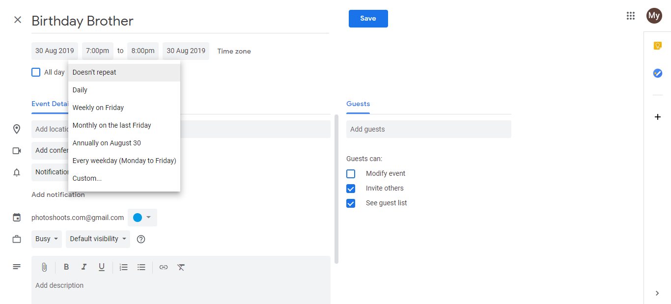 Custom recurrence dialog showing repeat every 12 months setting