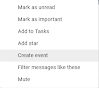 Gmail email with three-dot menu open showing Create Event option in toolbar