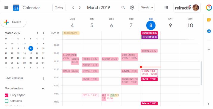 Weekly scheduled view in Google Calendar