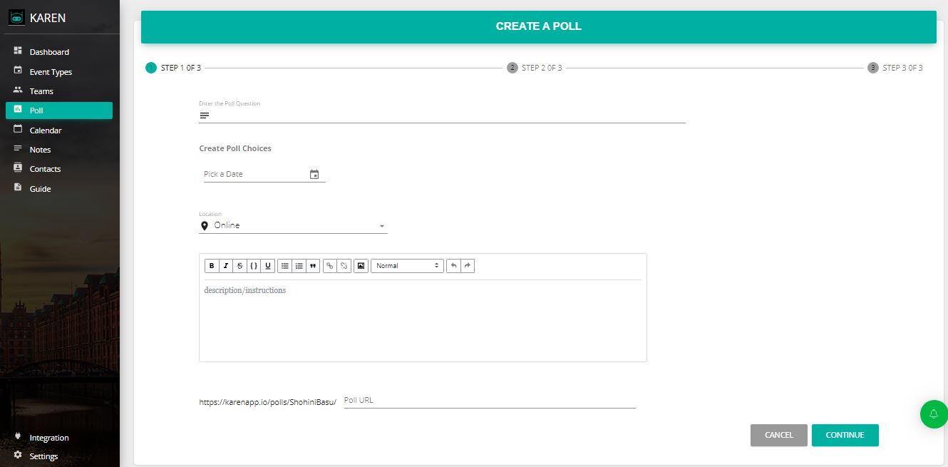 display meeting poll feature in FrontDeskChat App