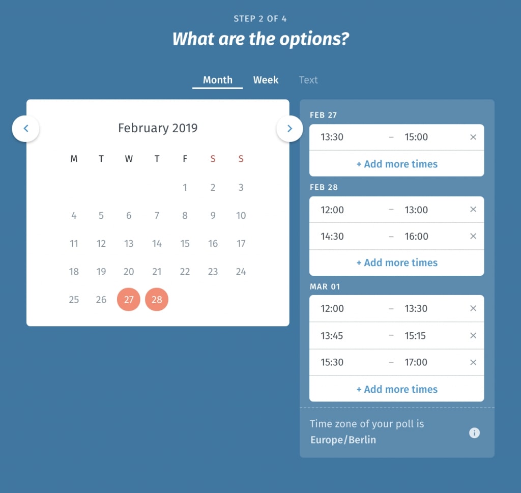 Voting poll example in Doodle meeting scheduling app