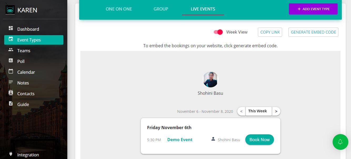 creating FrontDeskChat App events that you can share or generate embed code