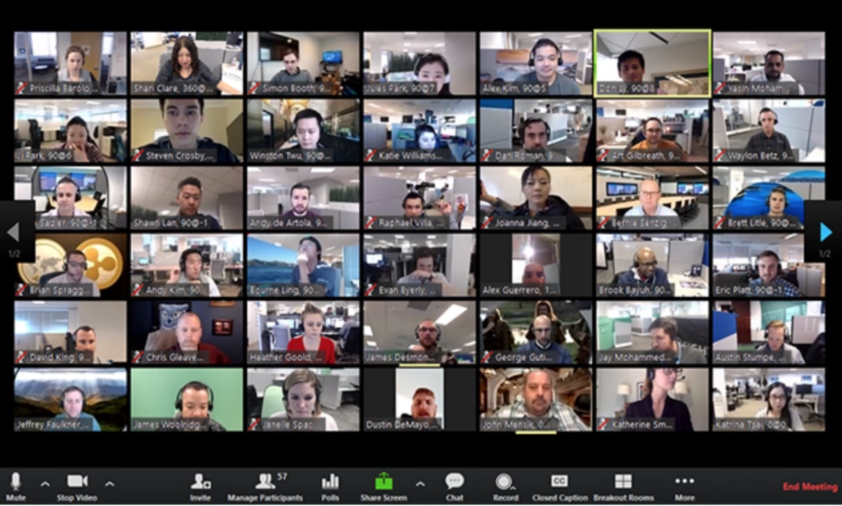 web app interface during a large zoom meeting