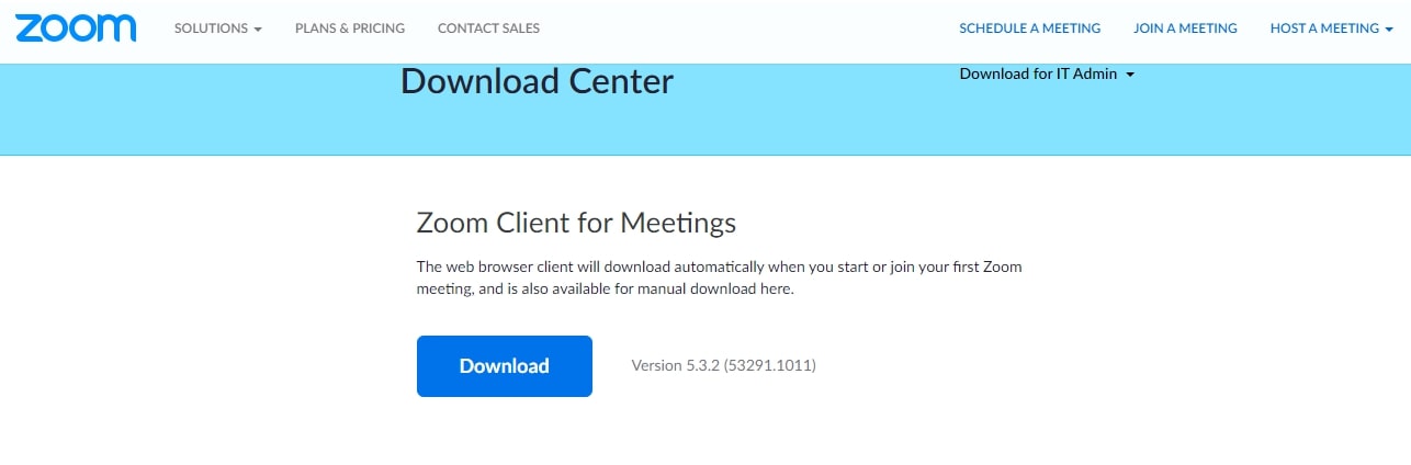 screenshot of Zoom download center for desktop client
