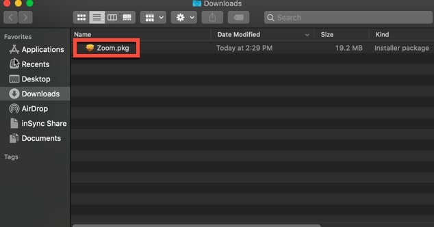 downded items list on macOS