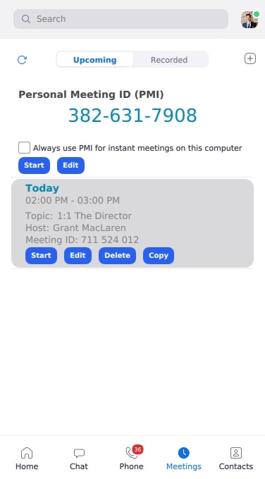 starting a meeting from linux zoom app